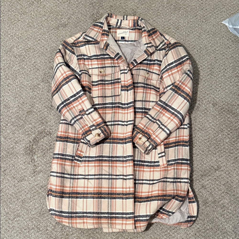 Universal Thread Plaid Jacket in Cream, Black, and Orange